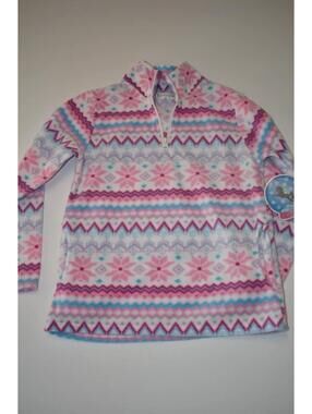 New w/ Tags Girls Fleece Pullover 1/4 Zip Pink/Blue Snowflake Cozy Size 10